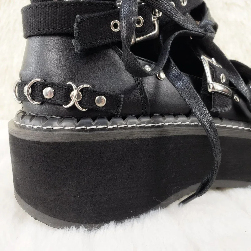 Emily Cut Out Platform Sandal Boots Goth Punk Ankle Boots - Picture 11 of 15